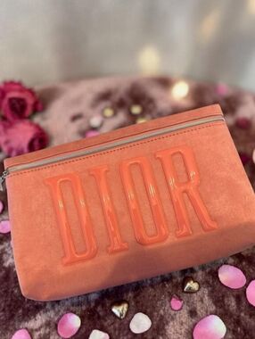 Pink Suede Cosmetic Pouch - Coral Pink